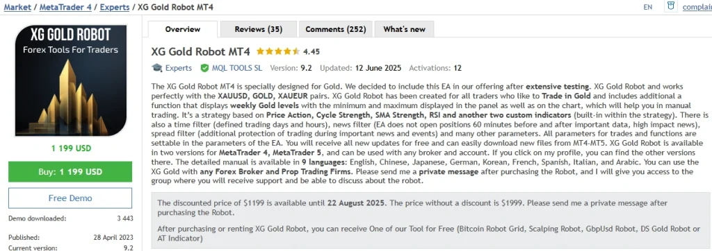 XG Gold Robot vendor