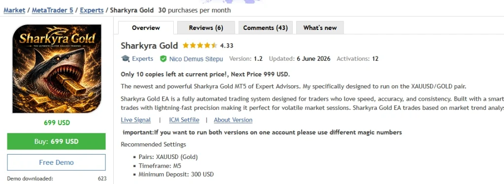 Sharkyra Gold EA Vendor