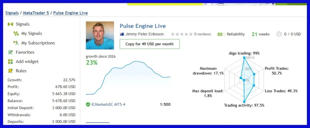 Pulse Engine EA live signal 1